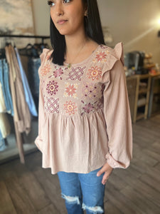 Pink embroidered top